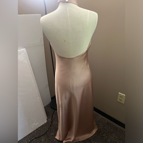Show Me You MuMu Jasmine Halter Midi Dress ~ Rose Gold Luxe Satin - Size S - Picture 3 of 5